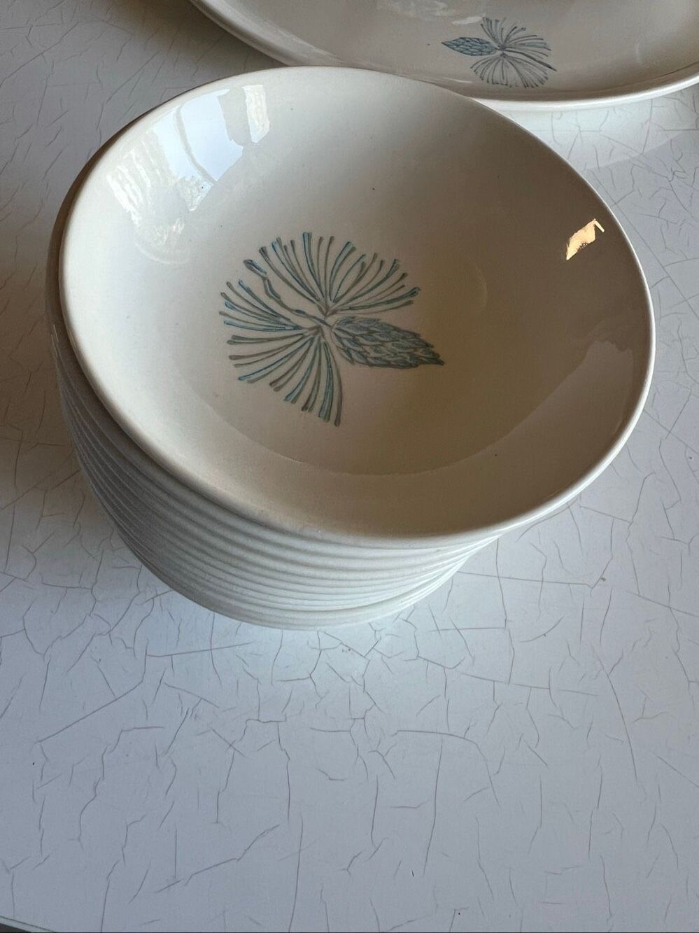 Marcrest Blue Spruce Dinnerware Set of 12 Pieces Bowls small  Plates VINTAGE